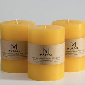 Set of 3 Yellow MOZEAL 3" x 4" Hand-Poured Unscented Pillar Candles